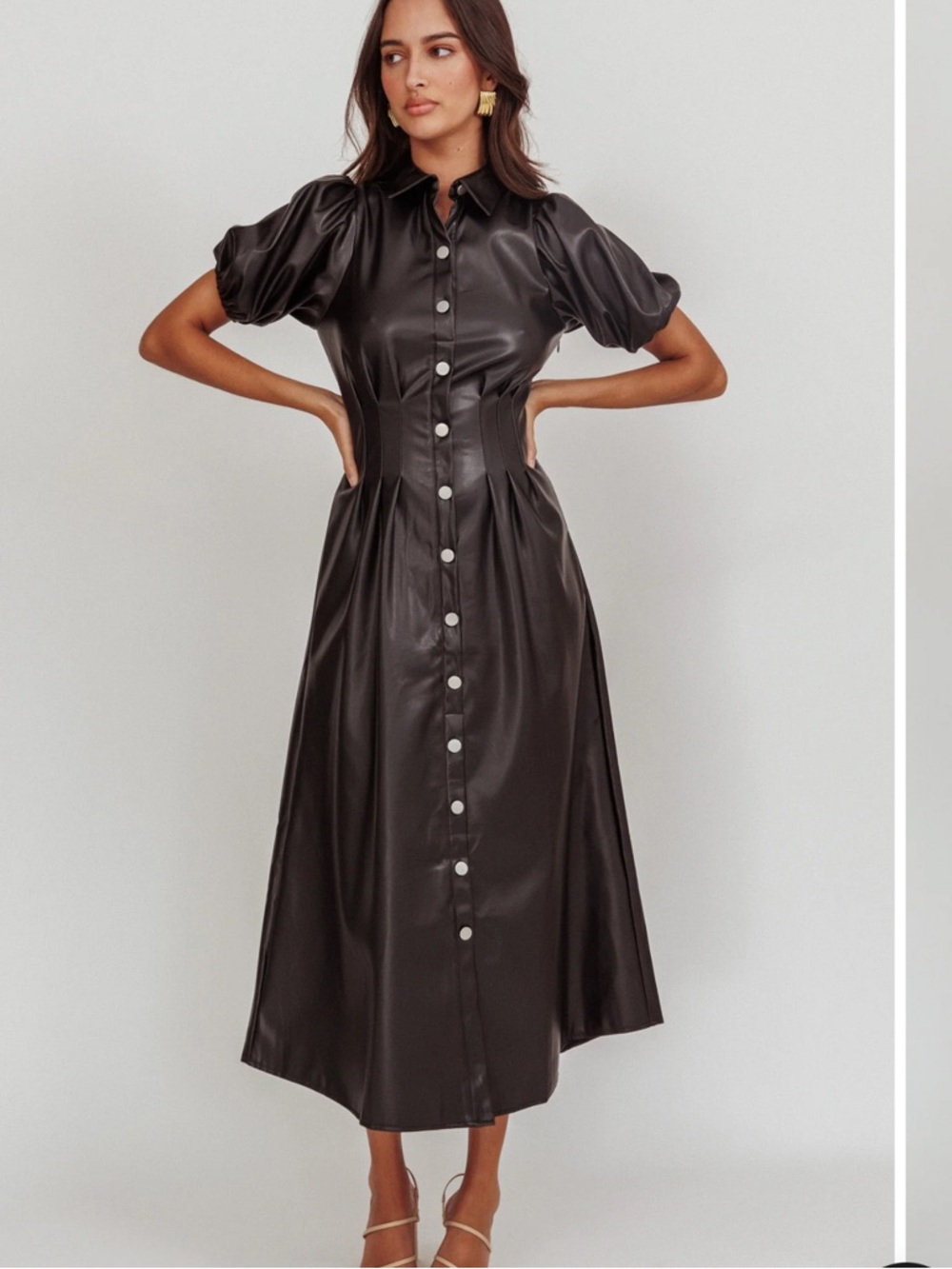 Selfie Leslie Indi Luxe Black Zurich A-line Puff Sleeve Midi Dress